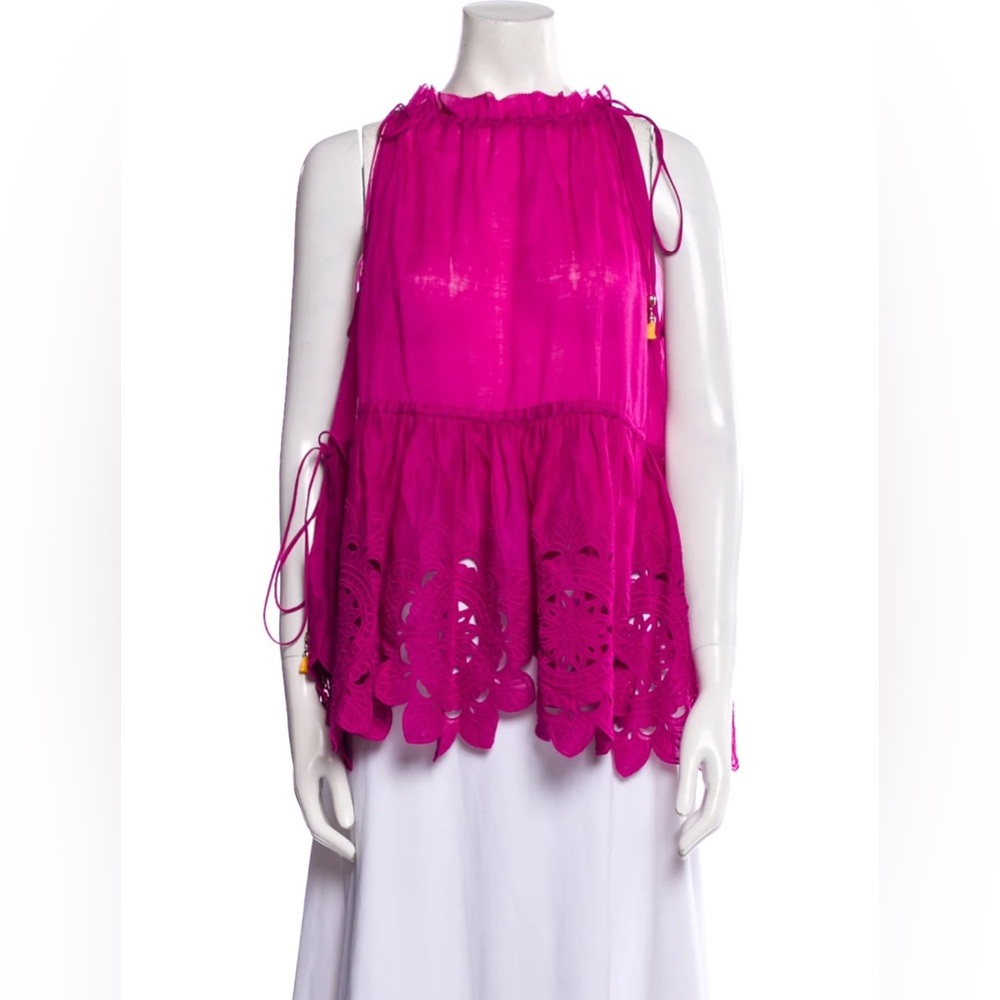 Zimmermann embroidered Scallop Tie Top linen camisole top cami top *like new - Picture 6 of 7